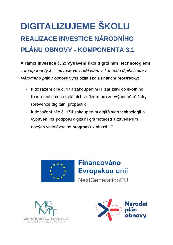 Publicita projektu DIGITALIZUJEME ŠKOLU