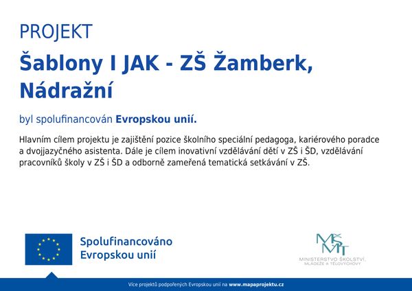 Publicita projektu Šablony I JAK - ZŠ Žamberk, Nádražní