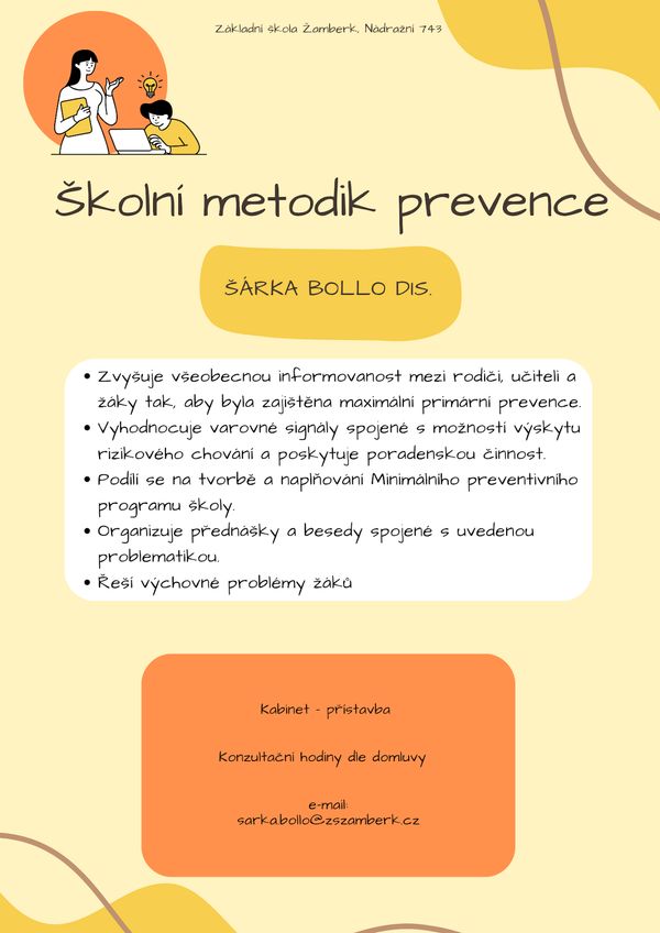 Plakát s informacemi o práci metodika prevence