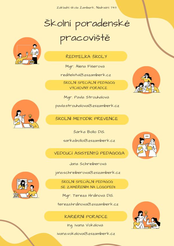 Plakát s informacemi o školním poradenském pracovišti